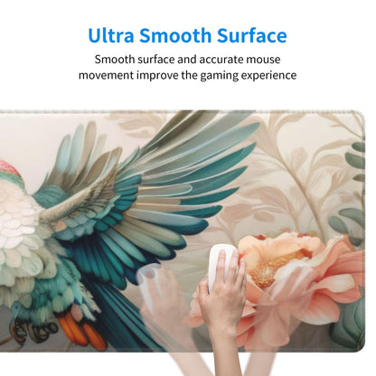 Gaming Mouse Pad, Large Non-Slip Rubber Base Mousepad, Keyboard Mouse Mat, Desk Pad with Stitched Edges, 31.5x11.8inch, Art Bird Flower