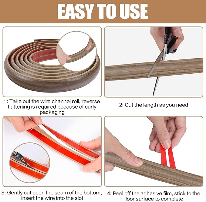 Floor Cord Cover Self Adhesive Cord Hider,3.3FT Cable Management, Extension Strip Protector for Wires, Prevent Cable Trips for Offices, Gyms, Exhibitions Cavity:0.39"(W) x0.27(H) Woodsmokedbrown