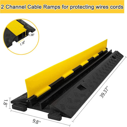CXRCY Cable Ramp 3 Pack 2 Channel 11000lbs axle Capacity Floor Cord Cable Protector, Rubber Speed Bumps Hose Protector Ramps for Wire/Hose/Pipe Hider Driveway &Outdoor 40x10x2 inch(L x W x H)