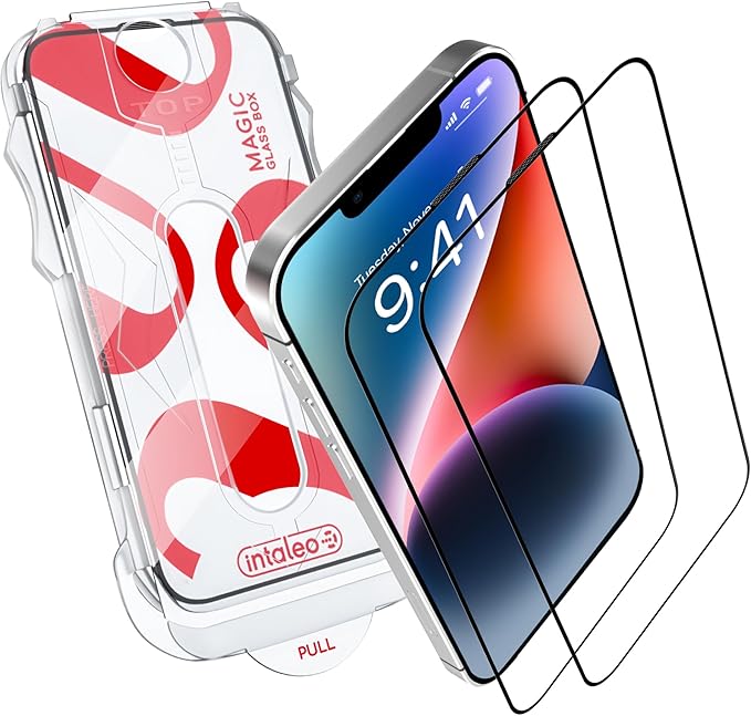 Tempered Glass Screen Protector - 9H Hardness Screen Protector for iPhone 13 Pro Max / 14 Plus Set with Applicator – Full Edge-to-Edge Protection Oleophobic Coating - Black Design