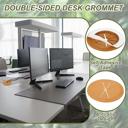 PATIKIL Desk Grommet 3-3/16", 4 Pcs Round Cable Grommet Cord Hole Cover with Adhesive Tape Flexible Table Wire Organizer for Office Home Table Countertop, Light Brown