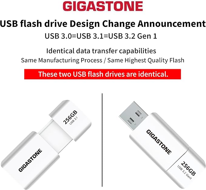 GIGASTONE 256GB Flash Drive (5 Pack) Z60 USB 3.2 Gen 1, 120MB/s Ultra Fast, Retractable Capless Slider Design, Data Storage, Backup for PC/Mac/TV/Car Audio, USB 2.0/3.0/3.1 Compatible