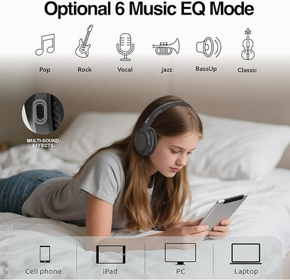 MIDOLA Bluetooth Headphones Over Ear 68H Playtime 6 EQ Wireless Headset with Microphone HiFi Stereo Foldable Lightweight Deep Bass for Travel Home Office Cellphone Black