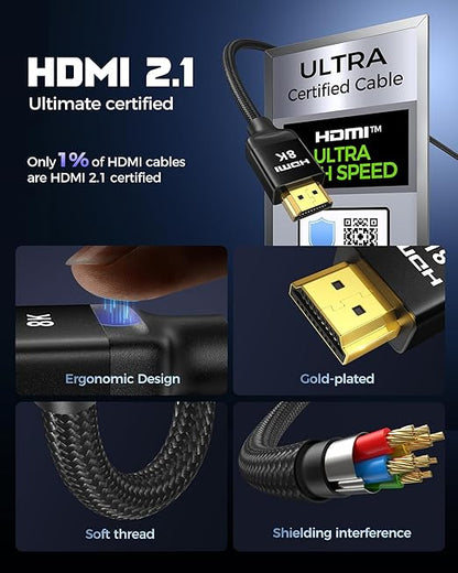 Silkland 8K HDMI eARC/ARC Cable 2.1, 3.3FT Certified Ultra High Speed HDMI® Cable [8K@60Hz, 4K@120Hz] Dolby Atmos Vision, 48Gbps, HDR, HDCP Compatible for Samsung/Vizio/SoundBar/Roku TV/BluRay