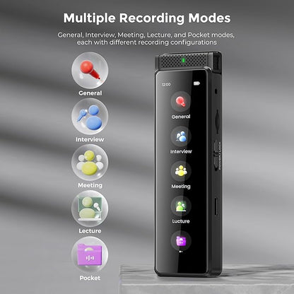 136GB Digital Voice Recorder with Playback, Innioasis R1 Full Touchscreen Voice Recorder with Bluetooth, Voice Activated Sound Audio Recorder Device with Mic (Black)