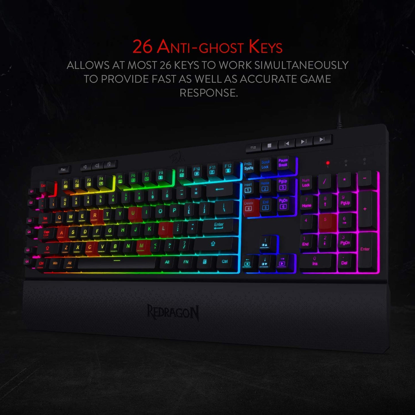 Redragon K512 RGB Membrane Gaming Keyboard, 6 Macro Keys & Easy Media Wheel