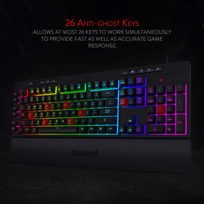 Redragon K512 RGB Membrane Gaming Keyboard, 6 Macro Keys & Easy Media Wheel