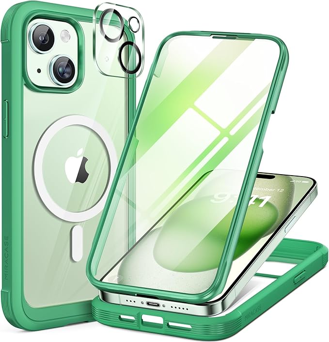Miracase for iPhone 16 Case 6.1'', [Bubble Free] Full-Body Bumper Phone case with Built-in Full Glass Screen &Camera Control,No Gap,Compatible with MagSafe,Drop Proof 16 Cover