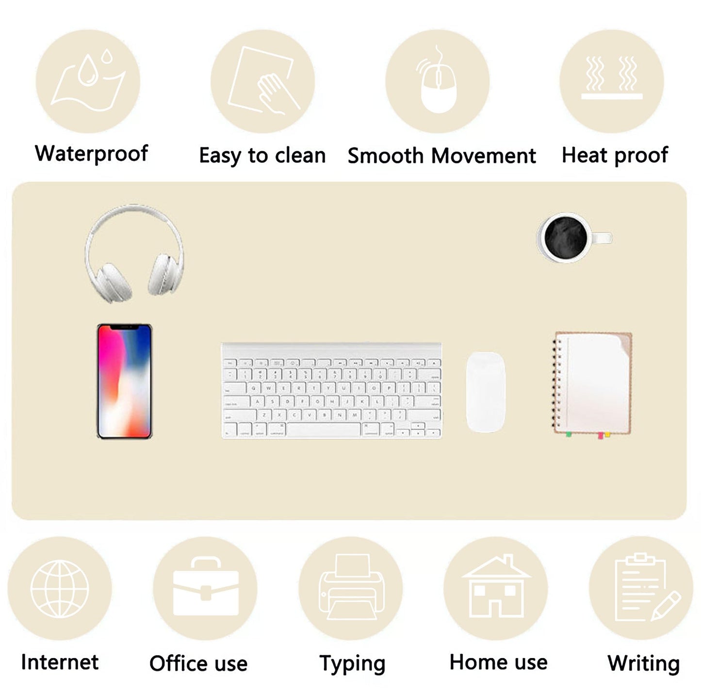 PU Leather Desk Pad Protector Gaming Mouse Pad Non Slip Desk Mat for Keyboard and Mouse Waterproof Desk Writing Pad for Office and Home Desk Accessories(Beige, 47.2 * 17.7)