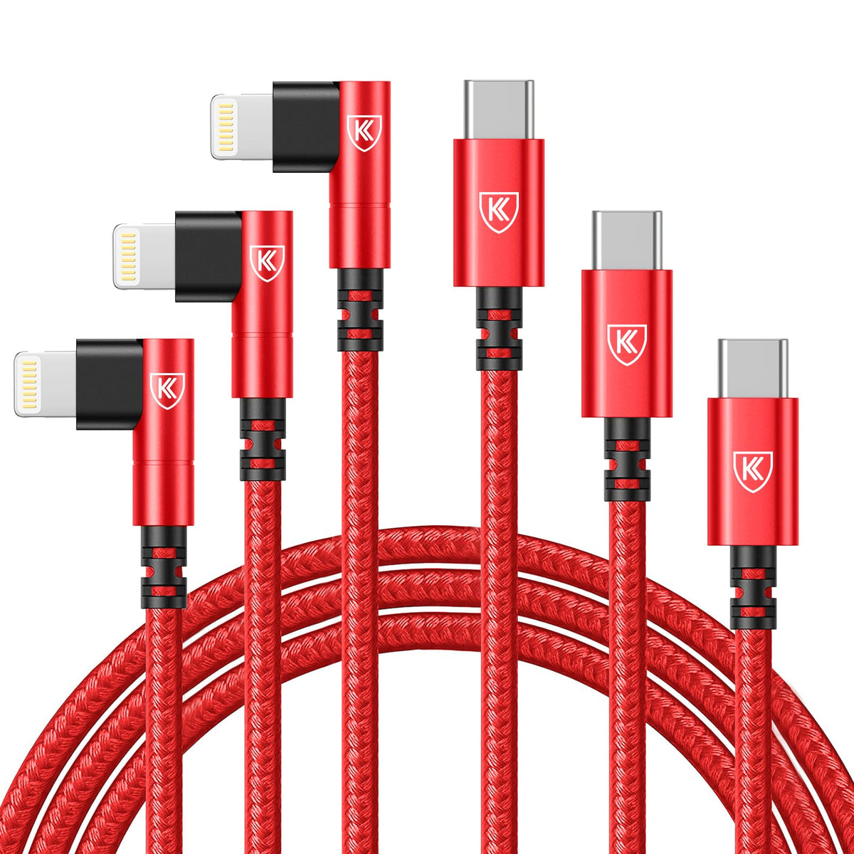 90 Degree iPhone Charger 6FT [Apple MFi Certified] 3Pack USB C to Lightning