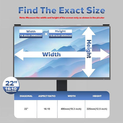 Computer Privacy Screen Filter 22 Inch, 9H Hardness Hanging Computer Screen Privacy Shield Compatible with 16:10 Widescreen Monitor, Eye Protection and Blue Light Blocks