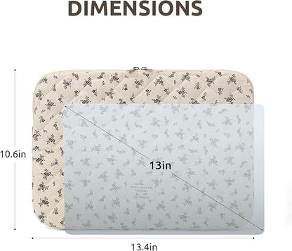 Puffy Laptop Sleeve 13-15.6 Inch Cute Quilted Laptop Protective Case Padded Floral Computer Sleeve for MacBook (A-Black, 13 Inch)