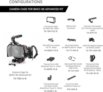 Tilta Advanced Kit for BMCC 6K | Includes Full Cage, Top Handle, Adv. Side Handle, Baseplate, and More | Compatible with Black Magic Design Cinema Camera 6K | Cold Shoe/Arri Rosette/NATO Rail