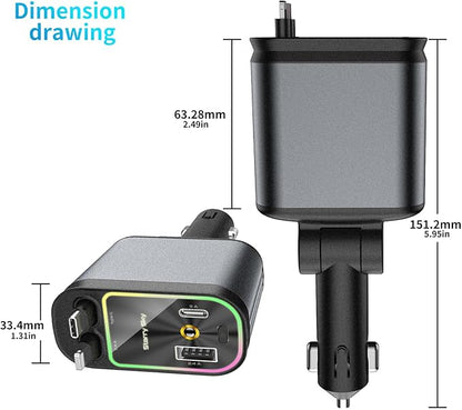 Upgraded Starlight Retractable Car Charger Adapter,4 in 1 Fast Charging Car Phone Charger,69W USB C Car Truck Accessories,Road Trip Essentials Gift for Men Women for iPhone 16/15/14/13/12,Galaxy,Pixel