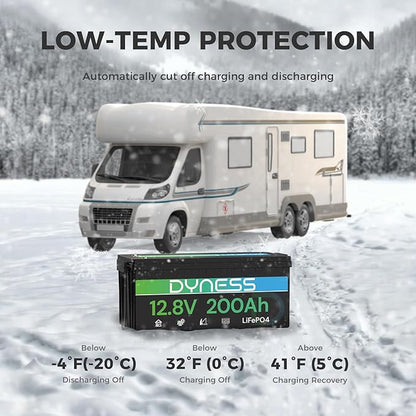 Dyness 12V 200Ah PLUS LiFePO4 Battery, Max. 2560Wh Power, 12.8V LiFePO4 Battery Upgrade 200A BMS with Low-Temp Protection, 4000+ Deep Cycles 12V Lithium Battery Perfect for RV, Solar System, Off-Grid
