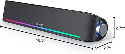 Computer Speakers, Hi-Fi Sound Quality Computer Sound Bar, Bluetooth 5.0 & 3.5mm Wired PC Speakers with 4 Dynamic Lighting Modes, USB Powered Speakers for PC, Desktop, Laptops, Phones, Monitors, Xbox