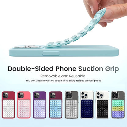 Silicone Double-Sided Suction Phone Grip Detachable Mount - Car Dashboard/Shower Phone Holder, Hands-Free For Selfies & Videos, ASMR- iphone & Android Compatible (Large, Black+Transparent)