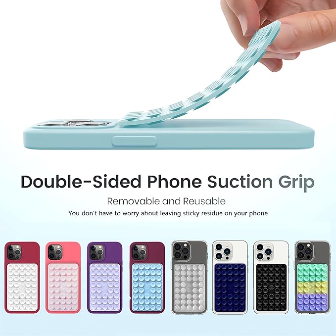 Silicone Double-Sided Suction Phone Grip Detachable Mount - Car Dashboard/Shower Phone Holder, Hands-Free for Selfies & Videos, ASMR- iPhone & Android Compatible (Large, Black+White)