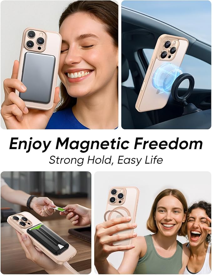 MAGIC JOHN 360° Rotatable Magnetic Invisible Stand for iPhone 16 Pro Max Case [Camera Control Button] [Compatible with MagSafe] 16FT Shockproof for iPhone 16 Pro Max Case with Kickstand, Rose Gold