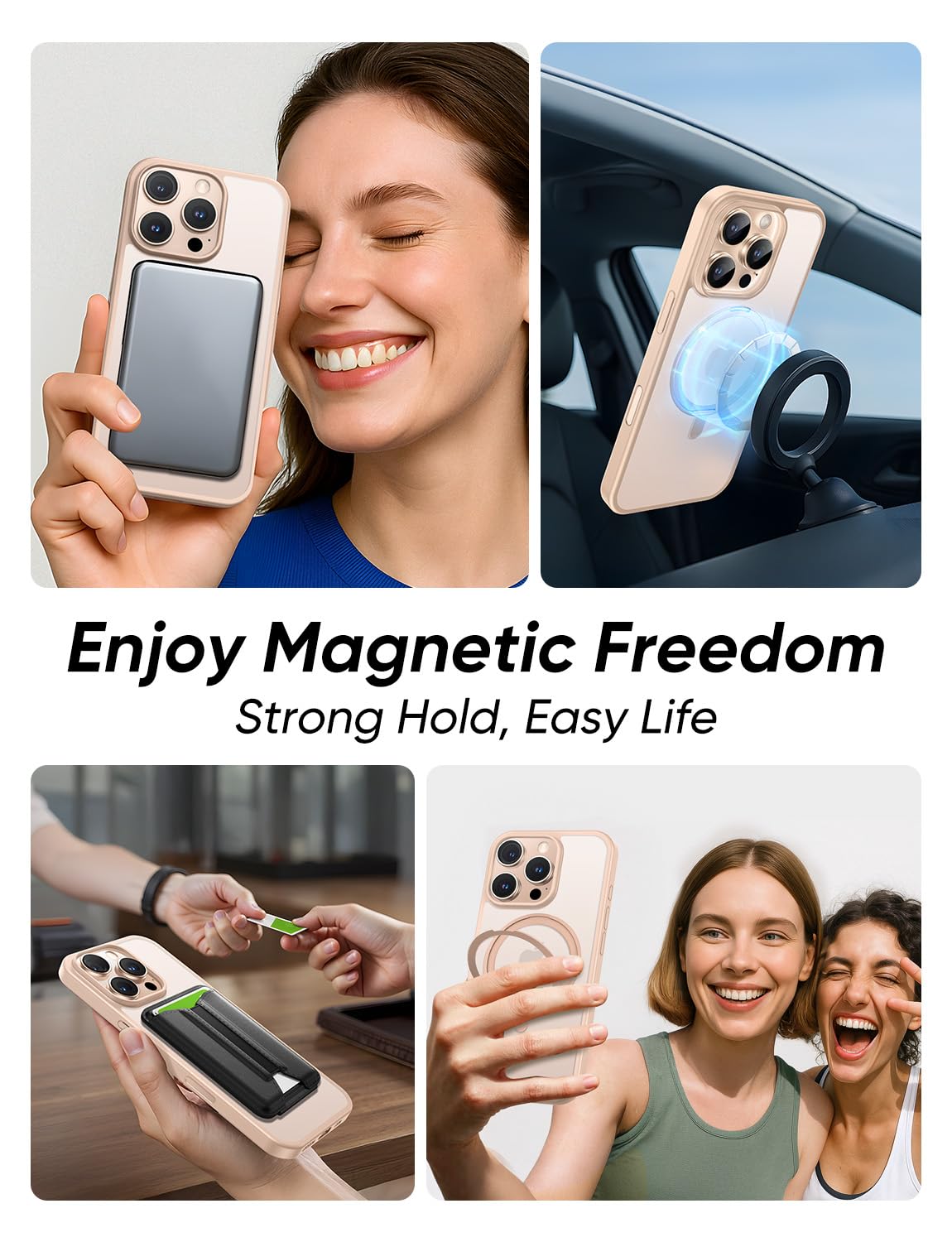 MAGIC JOHN 360° Rotatable Magnetic Invisible Stand for iPhone 16 Pro Case [Camera Control Button] [Compatible with MagSafe] 16FT Shockproof for iPhone 16 Pro Case with Kickstand, Rose Gold
