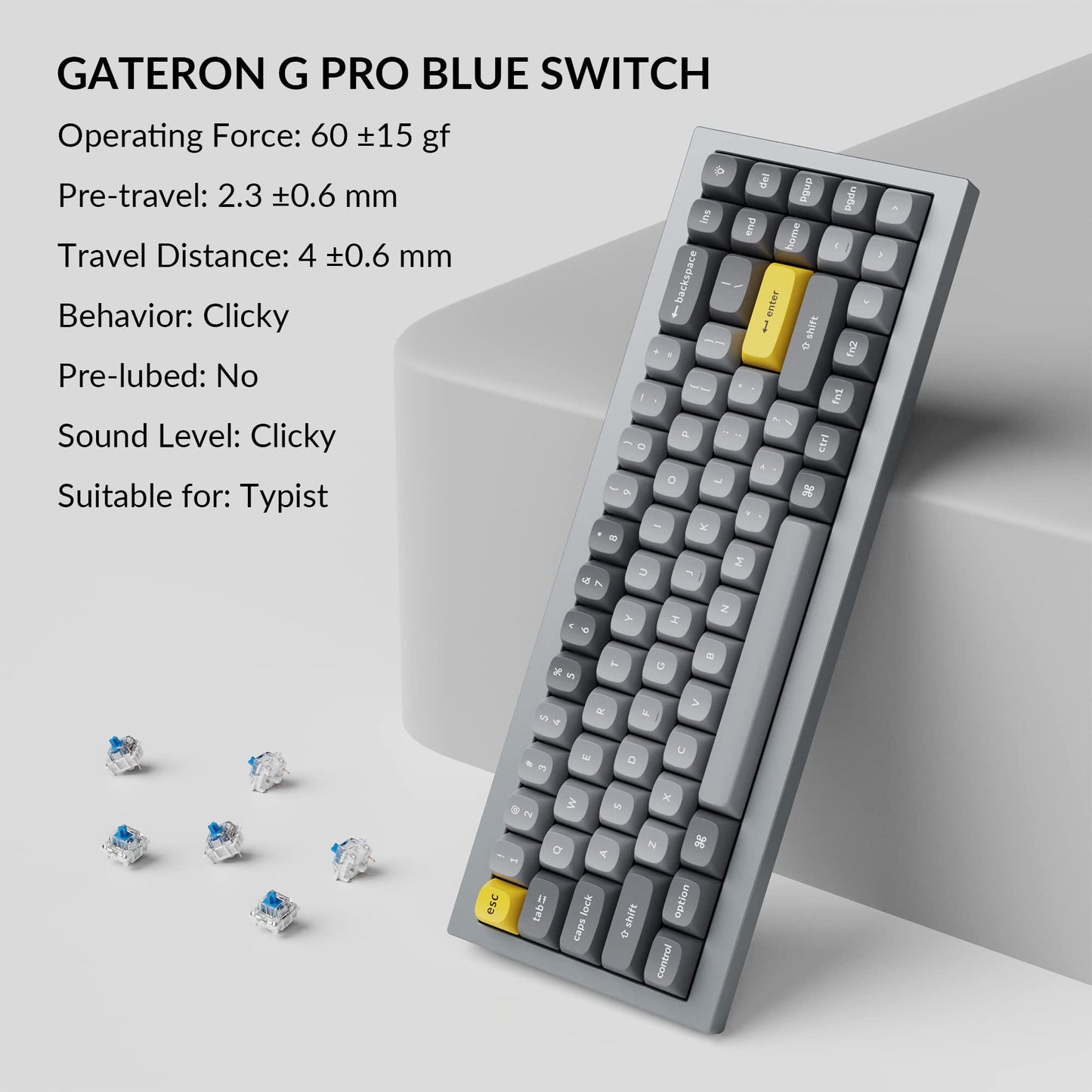 Keychron Q7 Wired Custom Mechanical Keyboard, 70% Layout QMK/VIA Programmable Macro with Hot-swappable Gateron G Pro Blue Switch Double Gasket Compatible with Mac Windows Linux (Grey)