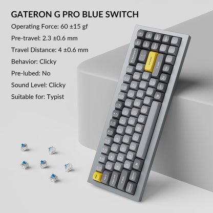 Keychron Q7 Wired Custom Mechanical Keyboard, 70% Layout QMK/VIA Programmable Macro with Hot-swappable Gateron G Pro Blue Switch Double Gasket Compatible with Mac Windows Linux (Grey)
