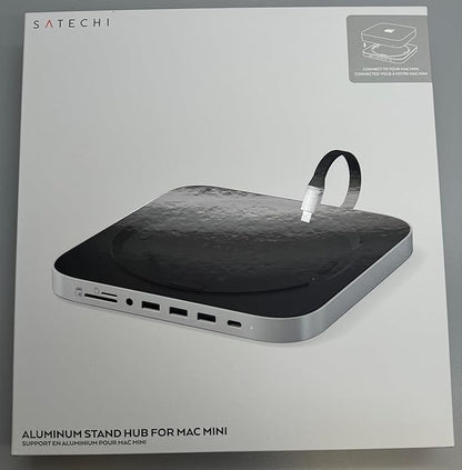 Satechi USB C Hub, Type-C Aluminum Stand & Hub, USB-C Data Port, Micro/SD Card Readers, USB 3.0 & Headphone Jack Port, for Mac mini M2/M1 (Not Compatible with M4) - Silver