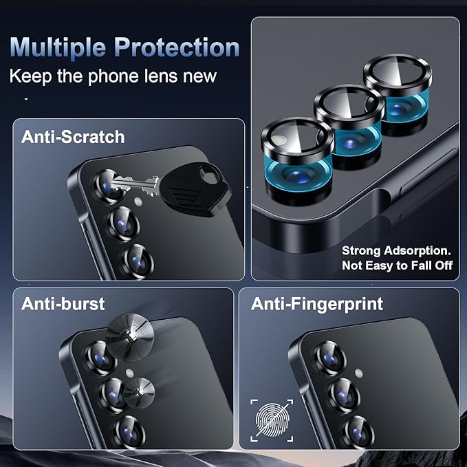 Korecase for Galaxy S25 Ultra Camera Lens Protector,9H Tempered Metal Glass Anti Scrach Rear Camera Screen Protector, Shockproof Metal Ring Lens Protection for Samsung Galaxy S25 Ultra，Black