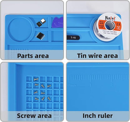 Kaisi Anti-Static Mat with ESD Wrist Strap and Grounding kit, Silicone Soldering Repair Work Mat 932°F Heat Resistant ESD Safe pad for Electronic, Phone, iPhone, iPad, iMac, Laptop, Computer, Watch