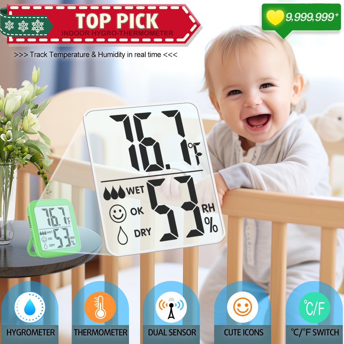 Antonki 2 Pack Room Thermometer Indoor Hygrometer