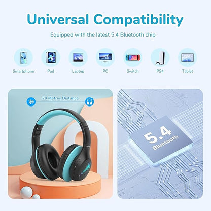 EarFun K4 Kids Bluetooth Headphones, Wireless Headphones with LED Lights, 74/85/94dBA Volume Limited, Built-in Mic, 90H Playtime, Bluetooth 5.4 Over Ear Headphone for iPad/Tablet/School, Dark Black