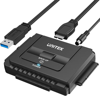 Unitek USB 3.0 to IDE and SATA Converter External Hard Drive Adapter Kit for Universal 2.5/3.5 HDD/SSD Hard Drive Disk, One Touch Backup Function, Included 12V/2A Power Adapter