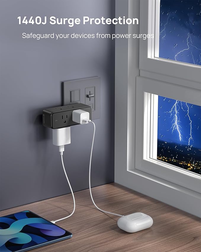 TROND Outlet Extender Surge Protector with 6 AC Plug Splitter
