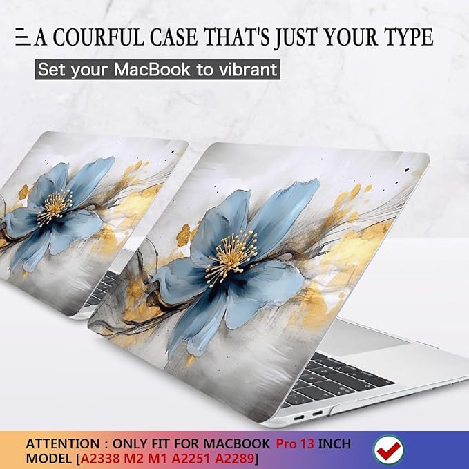 CISSOOK Compatible with MacBook Pro 13 inch 2025-2020 Release Model M2 M1 Chip A2338 A2251 A2289 with Touch Bar, Plastic Hard Shell Case&Keyboard Cover&Screen Protector, Retro Golden Floral
