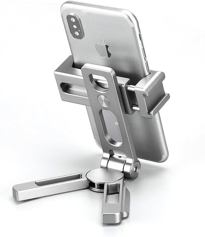LEOFOTO PS-2 Phone Holder, Cell Phone Stand, Adjustable Angle, Compact and Portable, 1/4" Screw Thread, Arca Compatible (Silver)
