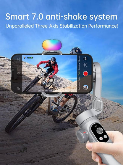 iPhone Gimbal, 3-Axis Gimbal Stabilizer for Smartphone w/RGB Magnetic Fill Light Portable with Fous/Zoom Wheel for Vlog, Compatible with iPhone 15 Pro Max/Android-Smart X Pro Kit Gray