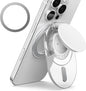 Sinjimoru Phone Grip Stand, Compatible with MagSafe, Adaptor Ring Included, 3000G Kickstand for iPhone 16/15/14/13/12. M-Tap Tok Stand Clear White