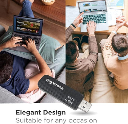 GIGASTONE V30 128GB USB 2.0 Flash Drive 5-Pack, Capless Retractable Design Pen Drive, Carbon Fiber Style, Reliable Performance & Durable