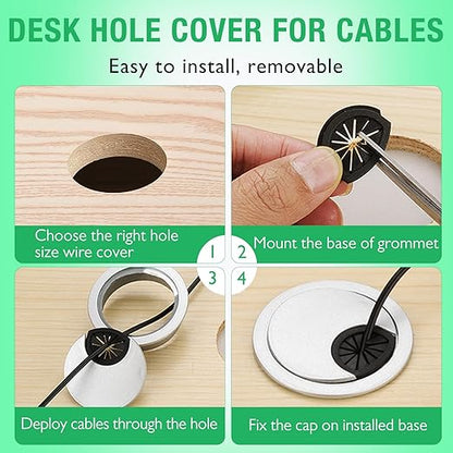 2 Pcs Desk Grommet 3-1/8" / 80 mm, Desk Cord Hole Cover, Cable Grommet ABS Plastic, Desk Hole Grommet for Home & Office Pc, Detachable Cable Cord Organizer-Silver Sand