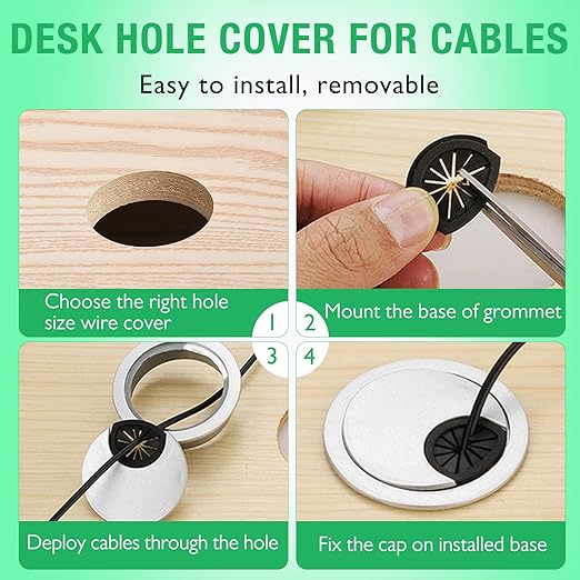 5 Pcs Desk Grommet 2" / 50 mm, Desk Cord Hole Cover, Cable Grommet ABS Plastic, Desk Hole Grommet for Home & Office Pc, Detachable Cable Cord Organizer-Silver Sand