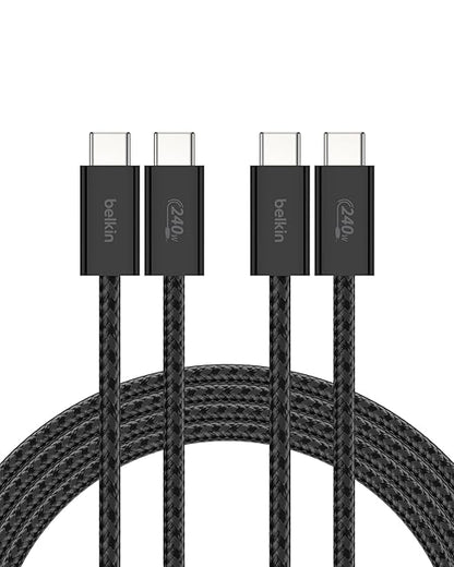 Belkin USB C to USB C Cable 2-Pack, 6.6ft, 240W - Type C Charger, iPhone Charger Cord, Soft, Braided, Flexible for iPhone 17, Galaxy S25, Pixel 10, MacBook, Chromebook, iPad Pro, Switch – Black