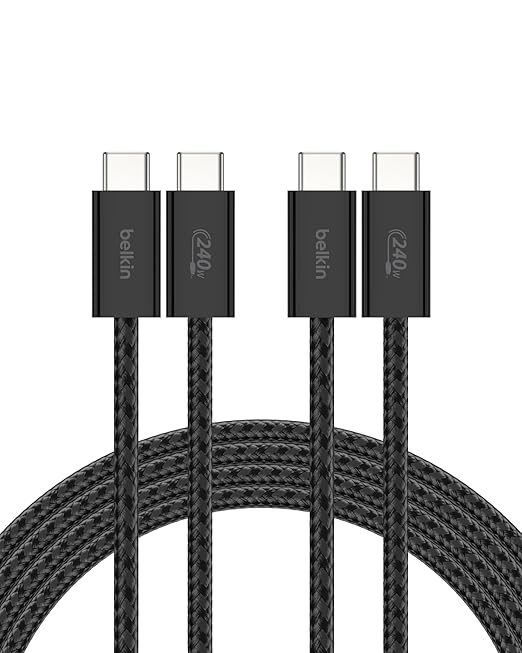 Belkin USB C to USB C Cable 2-Pack, 6.6ft, 240W - USBC to USBC Cable, iPhone Charger Cord, Soft, Braided, Flexible for iPhone 17, Galaxy S25, Pixel 10, MacBook, Chromebook, iPad Pro, Switch - Black