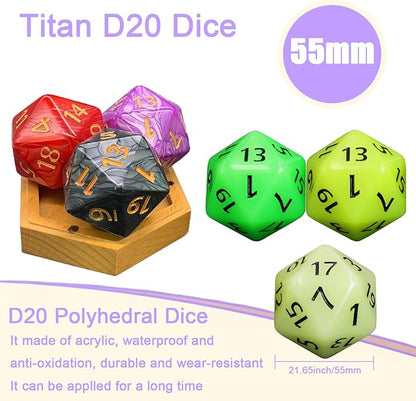 20 Sided DND Dice,D20 Giant Polyhedral Dice,55mm Titan Large Pearl Color D20 Dice,20 Sided Cube D&D Dice Set for Dungeons and Dragons, RPG, MTG Table Games(Black-Pearl Series)
