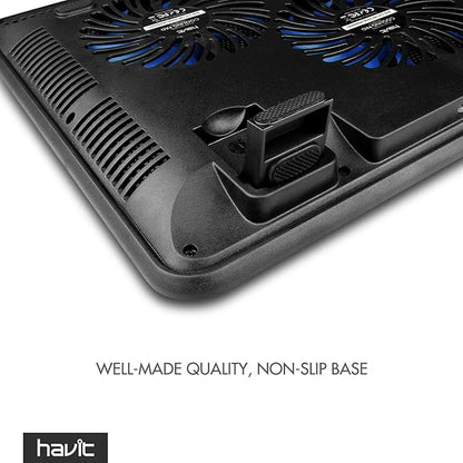 Havit HV-F2056 15.6-17 Inch Laptop Cooler Cooling Pad - Slim Portable USB Powered (3 Fans) (Blue)
