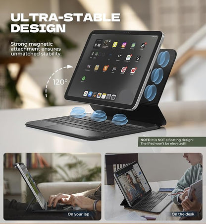 Dexnor for iPad (A16) 11th/10th Generation Case with Keyboard Ultra-Light Magnetic Detachable Folio Keyboard Cover Multi-Touch Trackpad Backlit for iPad 10th Gen 10.9" (2022)/11th Gen (2025), Black