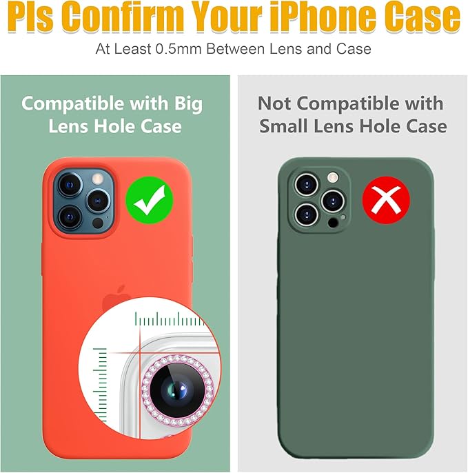 AGVEE 3+3 6 Pack for iPhone 14 Pro 6.1" / 14 Pro Max 6.7" Camera Lens Cover Protector, Bling Diamond & Bling Glitter Metal Ring 9H Tempered HD Glass Camera Cover Protector Film, Bling-Rose
