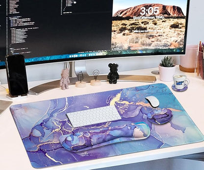 4-in-1 Large Mouse Pad, Keyboard Wrist Rest Pad & Wrist Support Mousepad Set, Extended Desk Pad Waterproof Desk Mat for Home Office Study Game