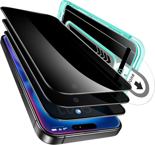 ESR 3 Pack for iPhone 16/iPhone 15 Privacy Screen Protector, Anti-spy Tempered-Glass Privacy Screen Protector with Flawless Fit Tray, Micro-curved Edges, Case Friendly