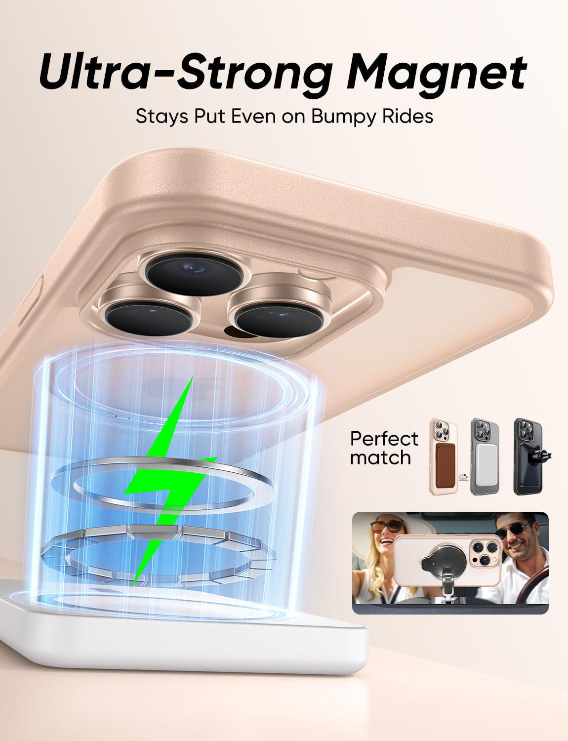 MAGIC JOHN 360° Rotatable Magnetic Invisible Stand for iPhone 16 Pro Case [Camera Control Button] [Compatible with MagSafe] 16FT Shockproof for iPhone 16 Pro Case with Kickstand, Rose Gold