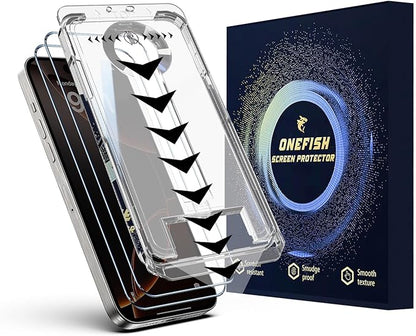 OneFish Screen Protector for Iphone 16 Pro Max, HD Clarity Tempered Glass Film 9H+ Hardness, with Hassle-Free Installation Frame, Dust-Free Bubble-Free Anti-Fingerprint, 2Pack